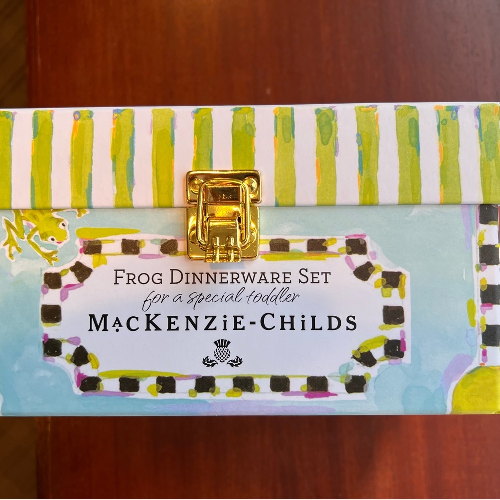 MacKenzie-Childs Frog Theme 4pc Melamine Dinnerware Gift Boxed Set HOPPY EASTER!